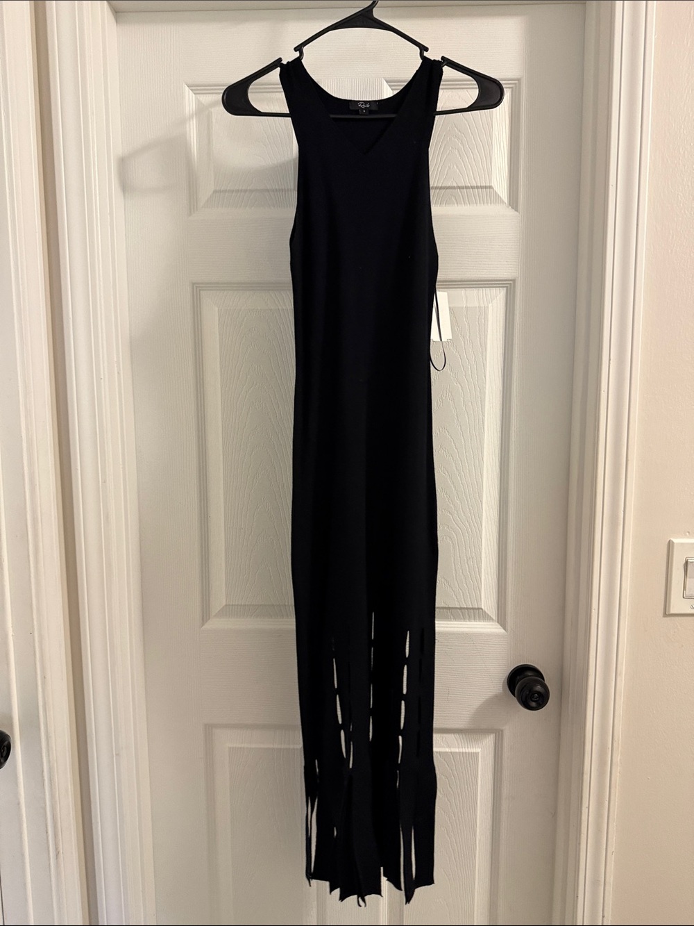 Rails Black Sleeveless Fringe-Hem Maxi Dress